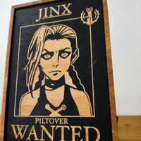 Χειροποίητη Ξύλινη Πινακίδα Jinx – “Piltover Wanted”