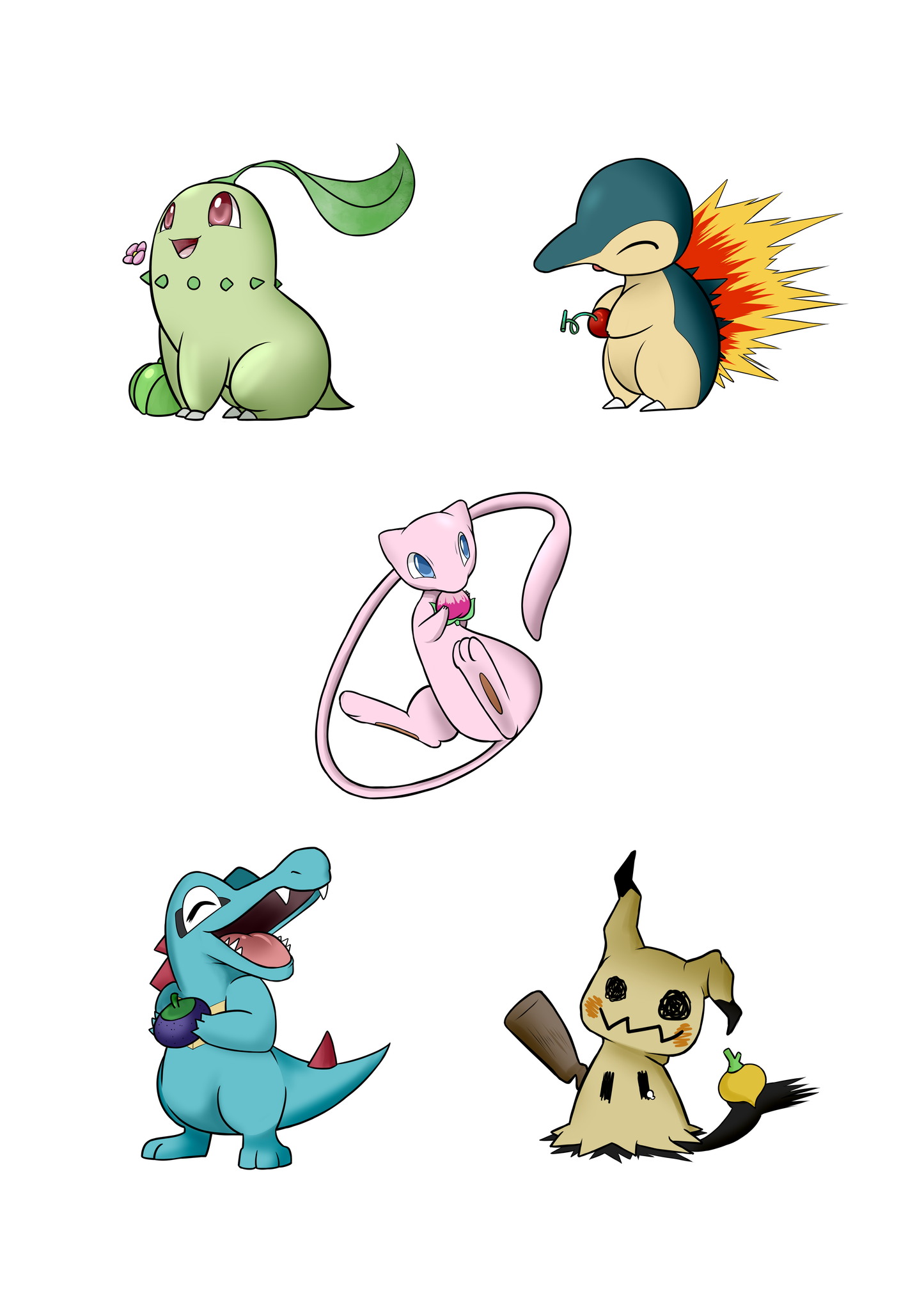 Σετ αυτοκόλλητων Pokemon starters Gen 2 με Mimikyu και Mew