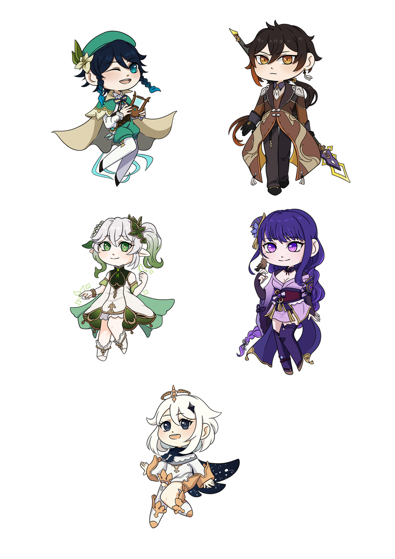 Σετ αυτοκόλλητων Genshin Impact - Archons and Paimon